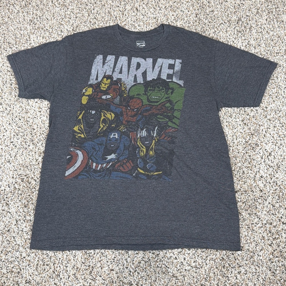 Marvel Comics T Shirt Mens Avengers Gray Hulk Spider Man Thor Captain America Lg